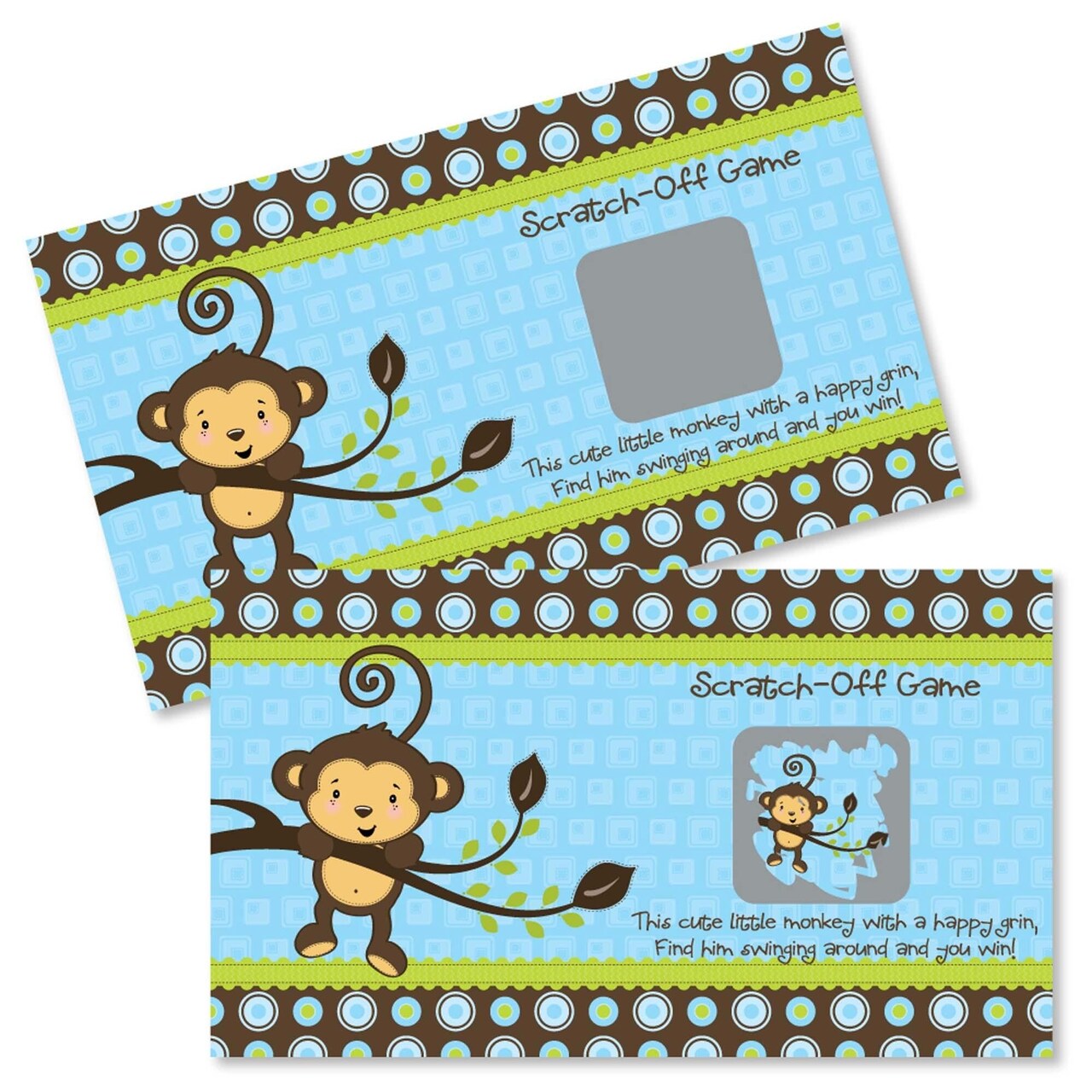 Big Dot of Happiness Blue Monkey Boy - Baby Shower or Birthday Party Game Scratch Off Cards - 22 Count